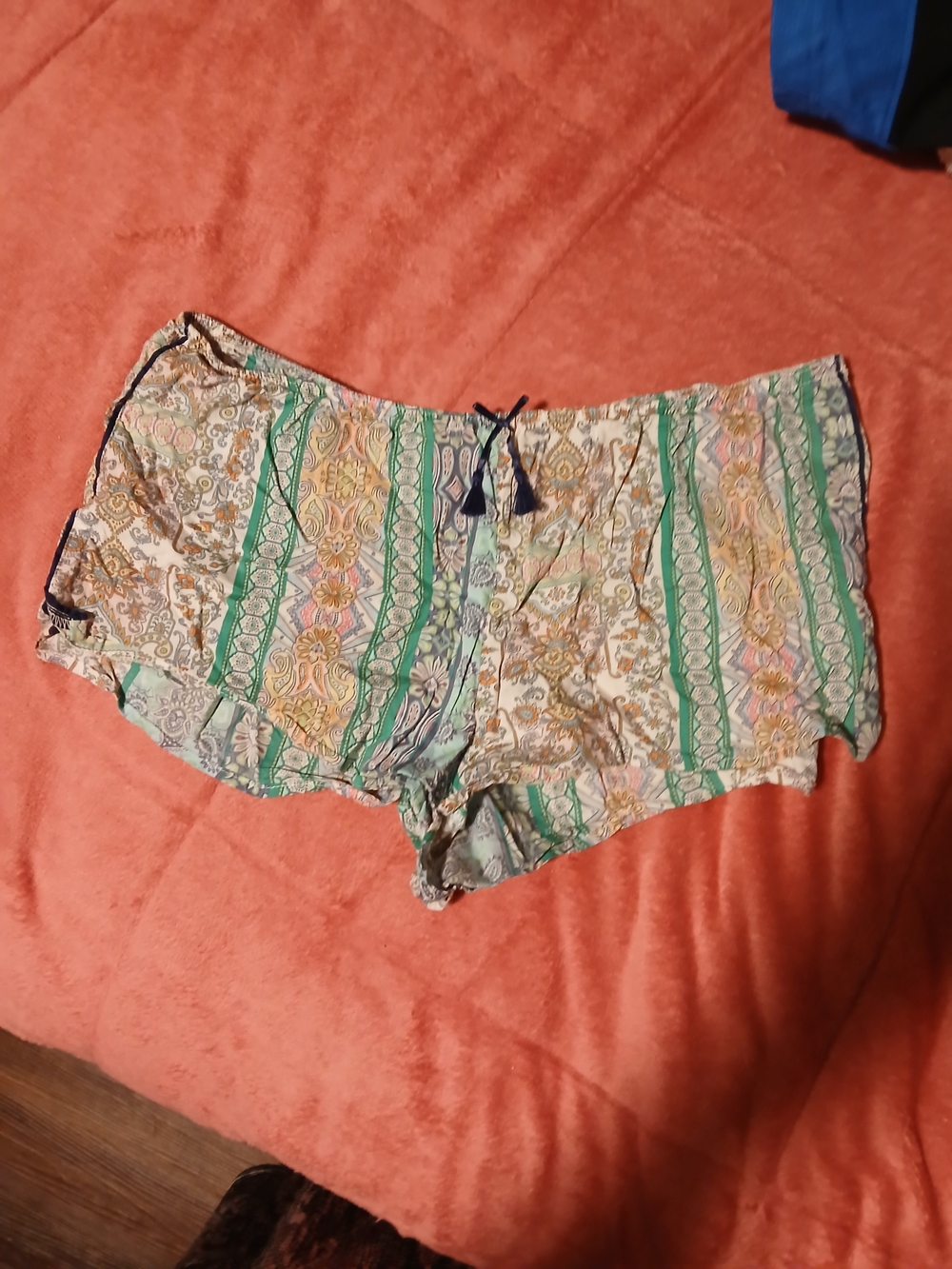 Lightweight Vintage Green Stripe Paisley Sleep Shorts with Drawstring